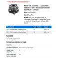 thumbnail image 2 of Wheel Hub Assembly 1 - Compatible with 2011 - 2012 Mitsubishi Outlander Sport 2.0L 4-Cylinder - Autopart Premium, 2 of 2