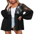 thumbnail image 1 of Women Lace Open Front Cardigan Casual Long Sleeve Crochet Sheer Mesh Ruffle Summer Cover Up Blouse Top, 1 of 6