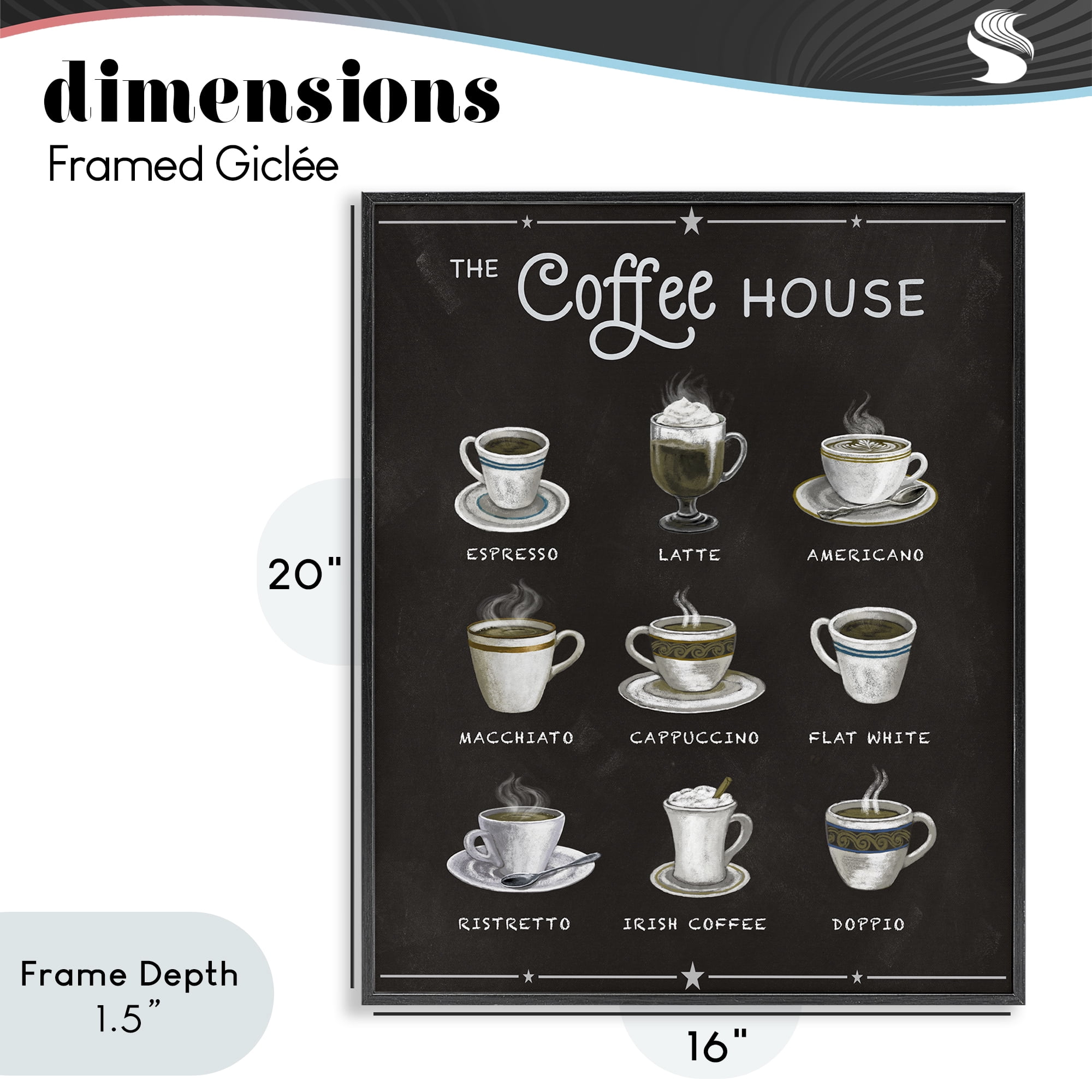 Stupell Industries The Coffee House Menu Black Framed Giclee Art, design by Conrad Knutsen