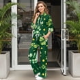 thumbnail image 2 of Renewold Womens Tracksuit 2 PCS Set Long Sleeve Cowl Neck Top and Drawstring Straight Leg Pants Lightweight Trendy Casual Outfits for St. Patrick's Day, Green Clover Gold Coin Print, XS, 2 of 7