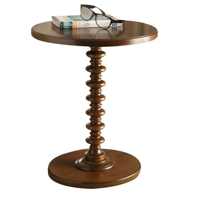 Bowery Hill Table d'Appoint Ronde Contemporaine en Bois avec Piédestal en Noyer