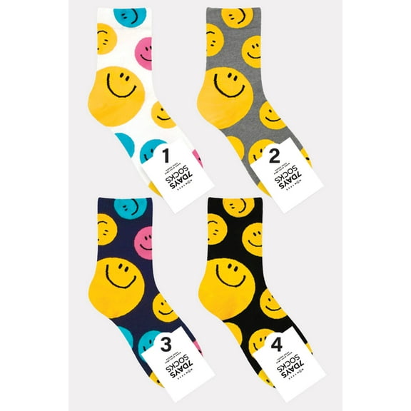 Women's Crew Smile Stamp Socks - 4 Pair Set
