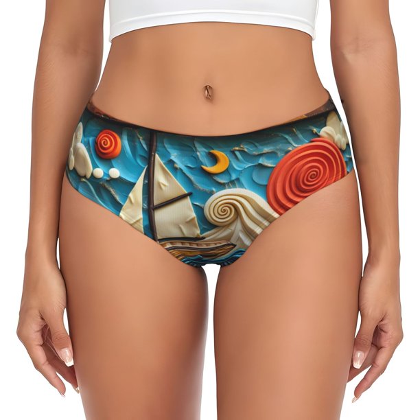Fotbe Whimsical Sailboat Ocean Art Calzones Estampados para Mujer – Ropa Interior de Algodón, Cómoda, Suave y Elástica-Medium