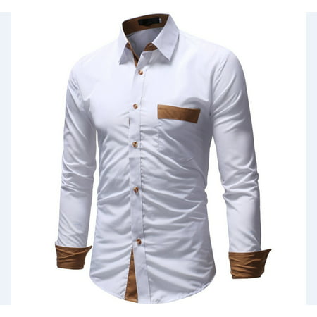 Stylish Men Long Sleeve Luxury T-Shirt Formal Blouse Casual Slim Fit ...