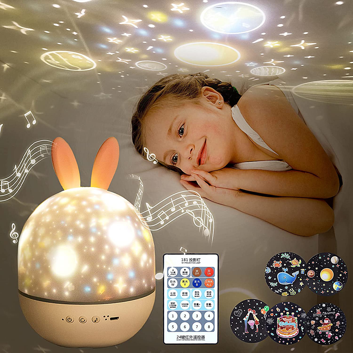 Musical Kids Baby Bedroom Cot Mobile Nightlight Show Star Projector Best Gift P2 