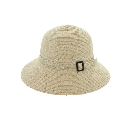 Chic Headwear Braided Straw Hat w/ Buckle Strap