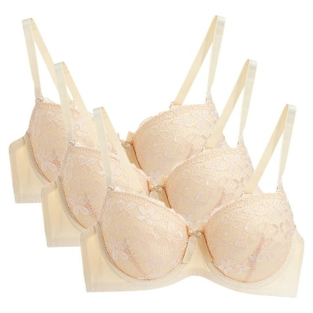 3 Pc Women s 3/4 Cup Lace Push-Up Bra Sexy Minimizer Lingerie Solid Color Lace Comfort Bras Everyday Adjustable Bra