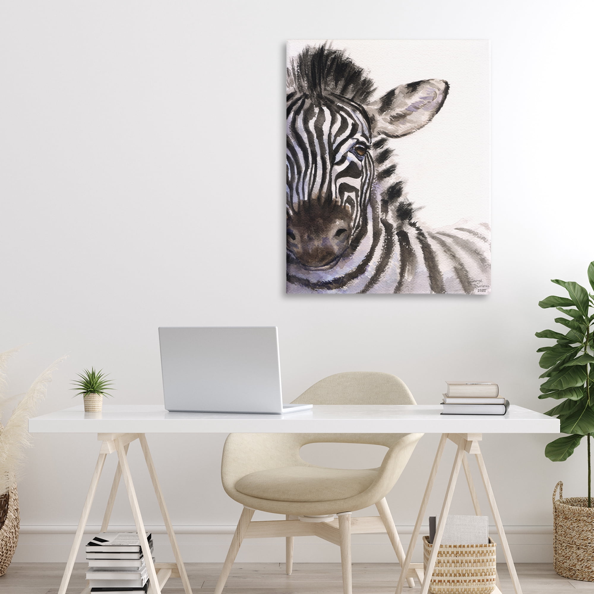 Stupell Industries Zebra Portrait on White Canvas Wall Art, design by George Dyachenko