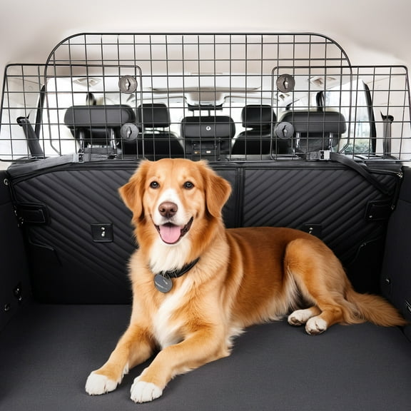 KFFKFF Dog Car Barriers , 35.4"-60.6" Modifiable Trunk Cargo Divider, All-Purpose Rear Seat Sturdy Wire Mesh Pet Isolation Net, Auto Animal Barrier for Pickups and Sport Utility Vehicles