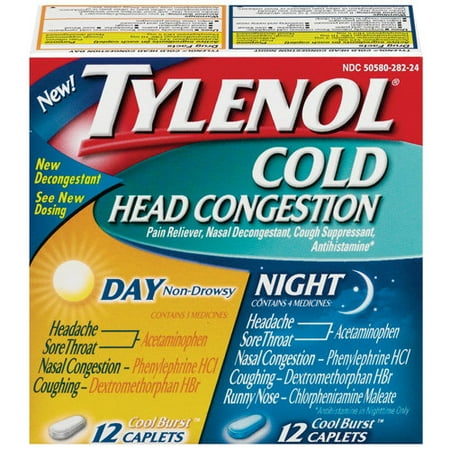 Tylenol Day/Night Cool Burst Caplets Cold Head Congestion 24 Ct