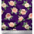 thumbnail image 1 of Soimoi Purple polyester Crepe Fabric Leaves & Faith Rose Floral Print Sewing Fabric By the Yard 52 Inch Wide, 1 of 3