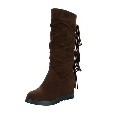 

Boots for Women Clearance Deals! Verugu Chunky Heel Knee-High Boots Women s Knee-High Boots Flat Bottomed Fringed Boots Fashionable Concise Charm Women s Boots Brown 39
