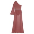 thumbnail image 6 of Hansber Women's One Shoulder Lyrical Dance Dress Flared Sleeve Leotard Dress Contemporary Dancewear Dusty Pink S, 6 of 7