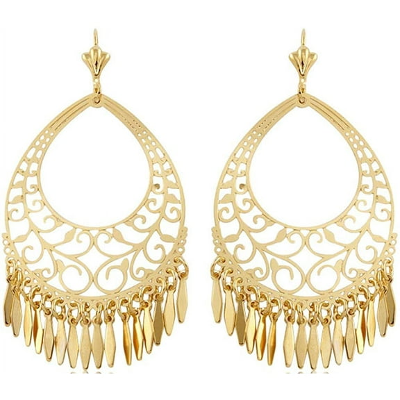 18K Gold Plated Filigree Cut-out Dangling Chandelier Earrings