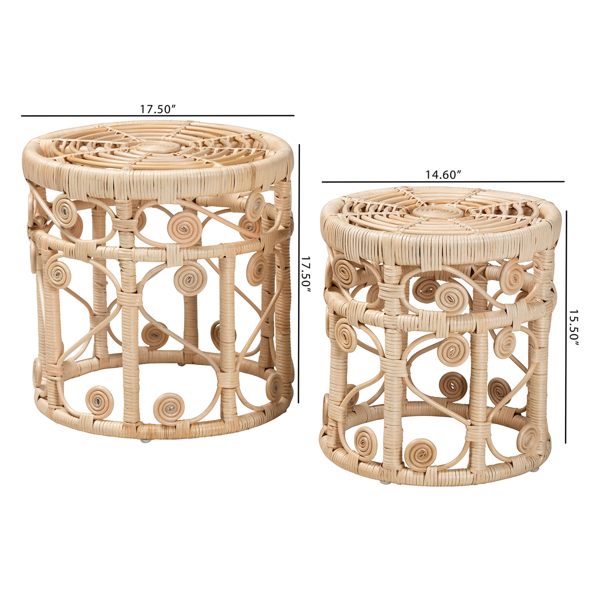 bali & pari Bowie Rattan BOHO End Table, Natural Brown