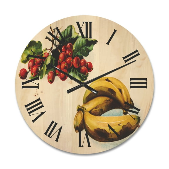 Designart 'Red Berries and Banana' Farmhouse Wood Wall Clock