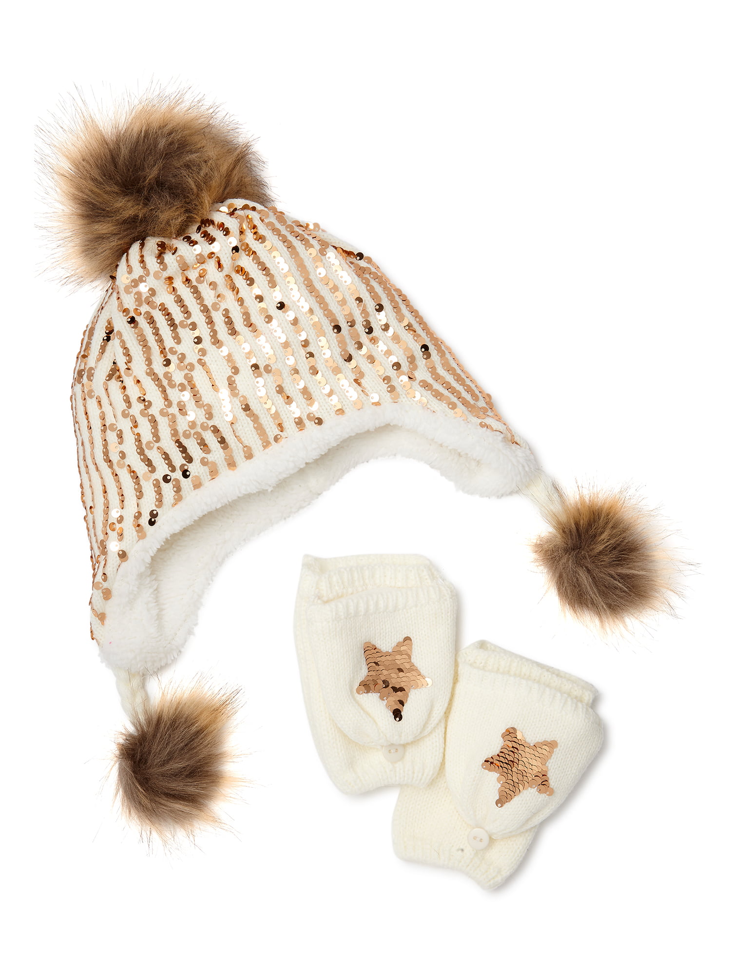 Accessories 22 Little Girls 2-6X Faux-Fur Trapper Hat with Sequin Stars