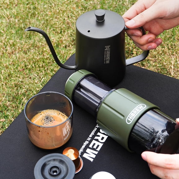 H4D Manual Espresso Maker for Camping & Travel - Portable Hand-Pump Coffee Machine Built-in Cup, 2-in-1 Compatible Ground Coffee & Nes Original Pods