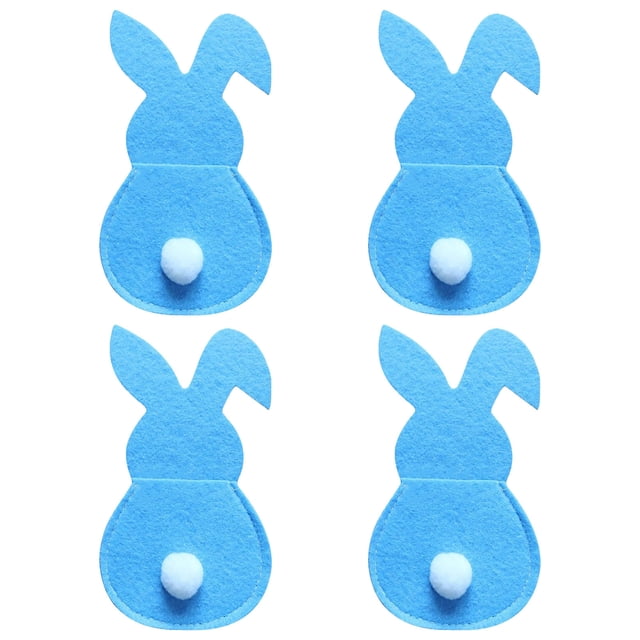 PVCS Set Of 4 Bunny Flatware Holders Easter Bunny Cutlery Bag Rabbit Cutlery Set With Tail