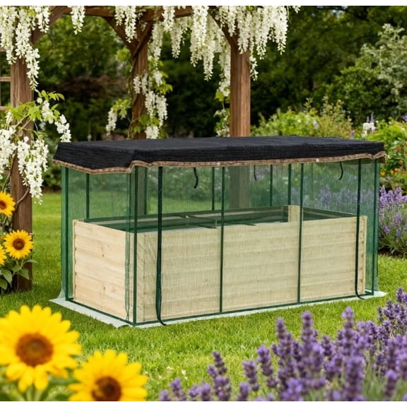 Raised Garden Bed for Flowers, Veggies and Herbs, Galvanized Steel Planter Box with Crop Cage and Shade Cloth