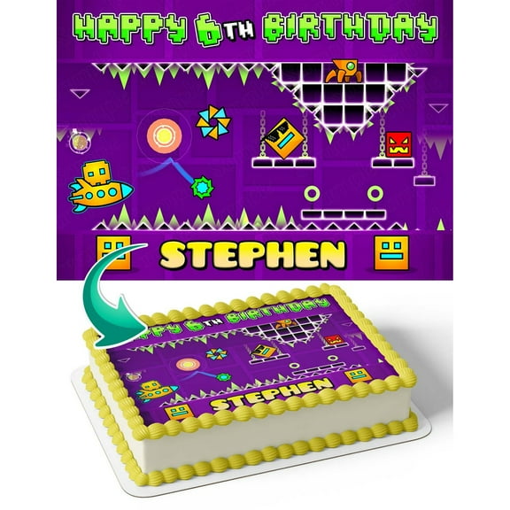 SugarMeLicious Geometry Dash Edible Cake Image Topper, Personalized 1/4 Sheet Birthday Cake Banner for Parties