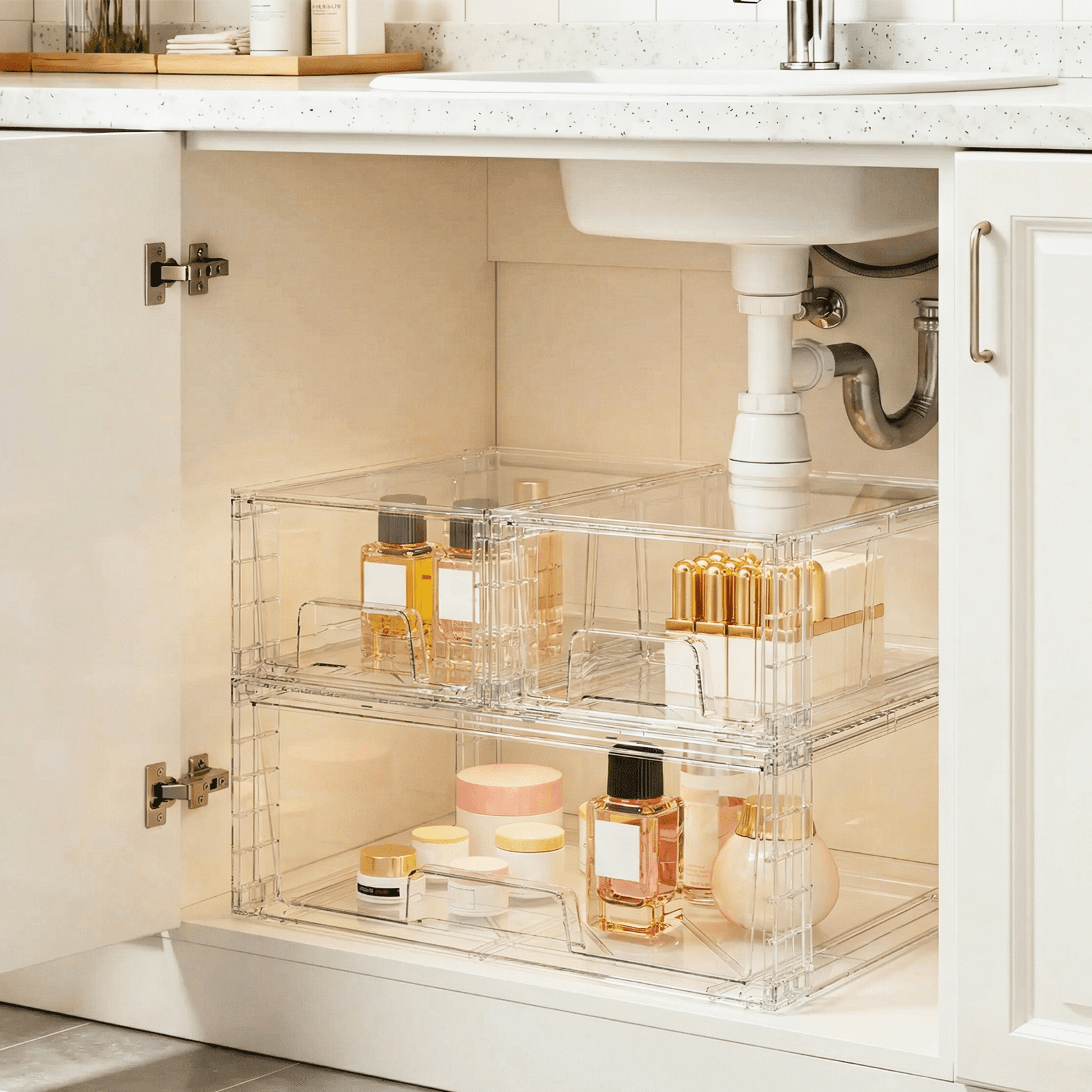 3 Pack Large Clear Stackable Drawers Storage, Clear Cosmetic and Makeup Storage Containers, Plastic Bins for Bathroom Cabinet and Countertop Organization