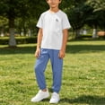 thumbnail image 2 of Girls 2PC Outfits Summer Short Sleeve Round Neck T-Shirts Loose Athletic Pants Sets White 7-8 Years, 2 of 9