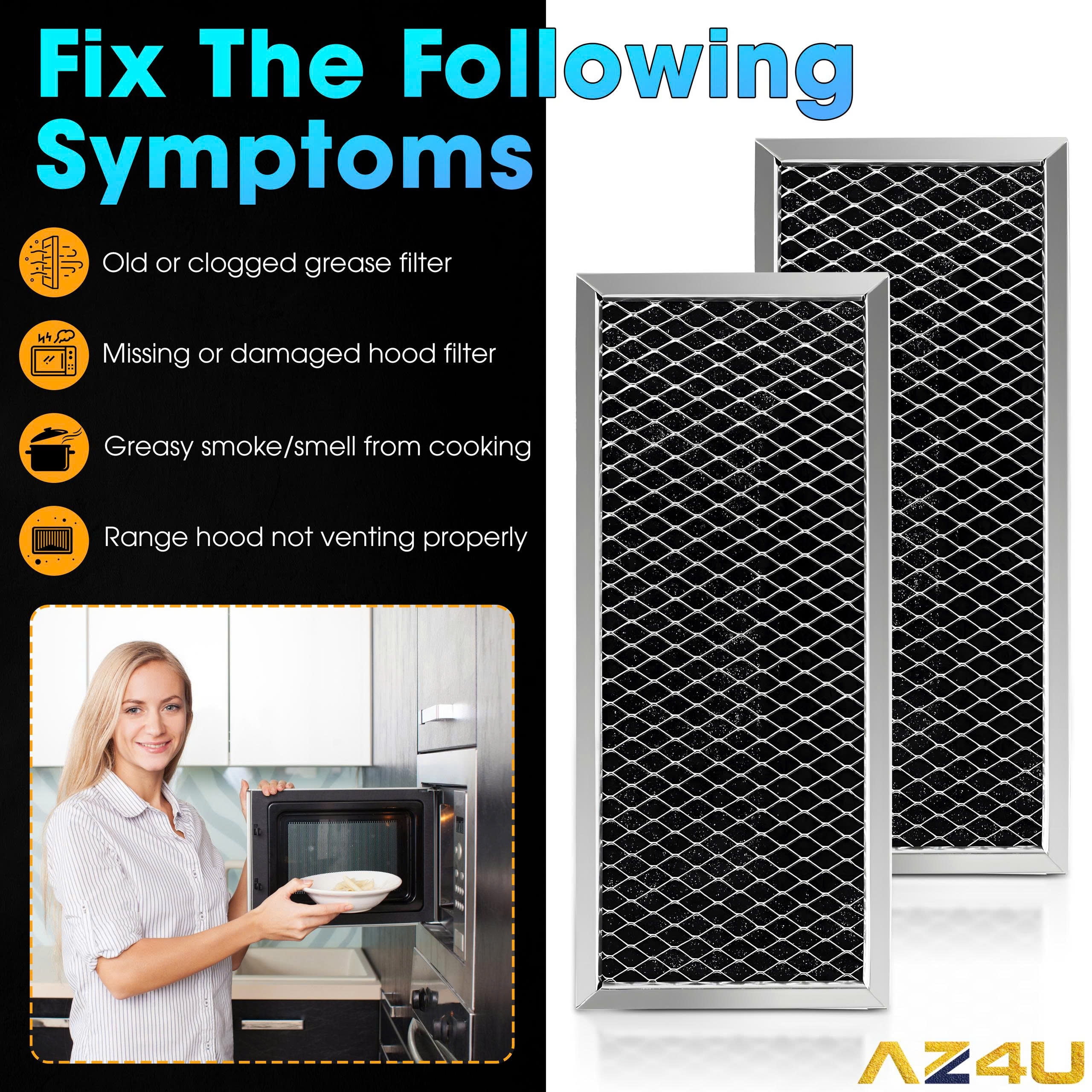 AZ4U 2 Pack Microwave Charcoal Filters Compatible with GE JVM2070SH001 JVM2070SK01 JVM2070WH001 JVM2071BH001 Microwave - 4" x 8-5/8"