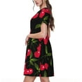 thumbnail image 2 of Naloa Cherry Print Womens Summer A-Line Dress with Pockets,Short Sleeve Dresses,Flowy Beach Swing Dress for Vacation Travel, 2 of 6