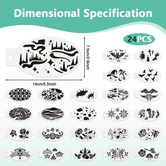 24pcs Face Paint Stencils 5.5" x 2.9" Animal Texture Reusable Plastic Facial Painting Stencils Flowers Birds Crowns Body Paint Templates for Holiday Party Makeup