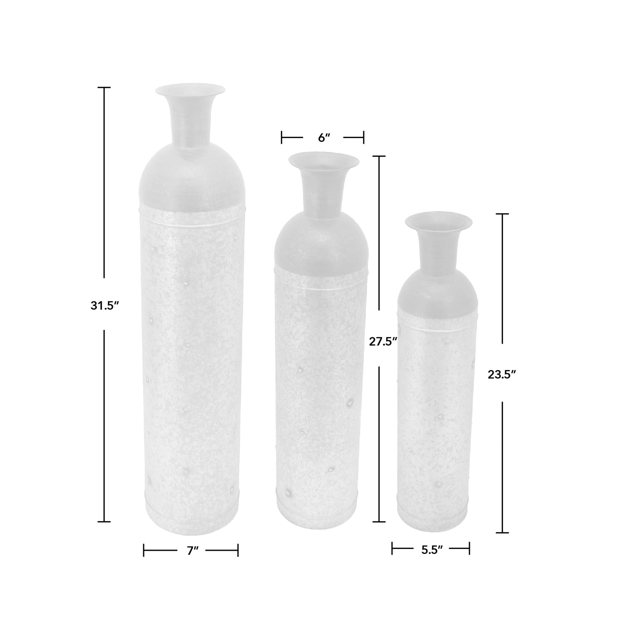 FirsTime & Co. Silver Barnyard Lane Vase 3-Piece Set, Farmhouse, Framed, 7 x 7 x 31.5 in