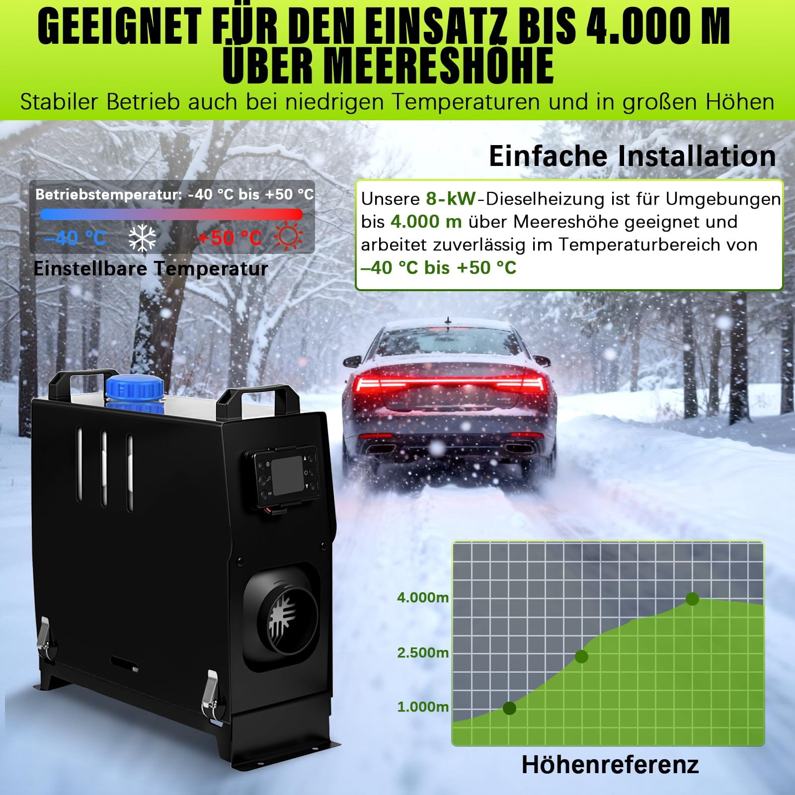 RJFKSN 12V 8KW All-in-One Diesel Heater, Portable Air Parking Heater with 5L Tank, LCD Display & Remote Control, Quiet Fast Heating with Silencer for RV, Truck, Boat, Camper, Trailer