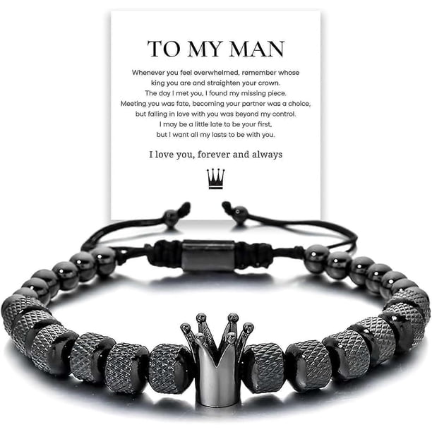 To My Man Bracelet For Men, Infinity Leather Braided Husband Birthday Inspirational Gifts From Wife I Love You Forever And Always Handmade Wristband C