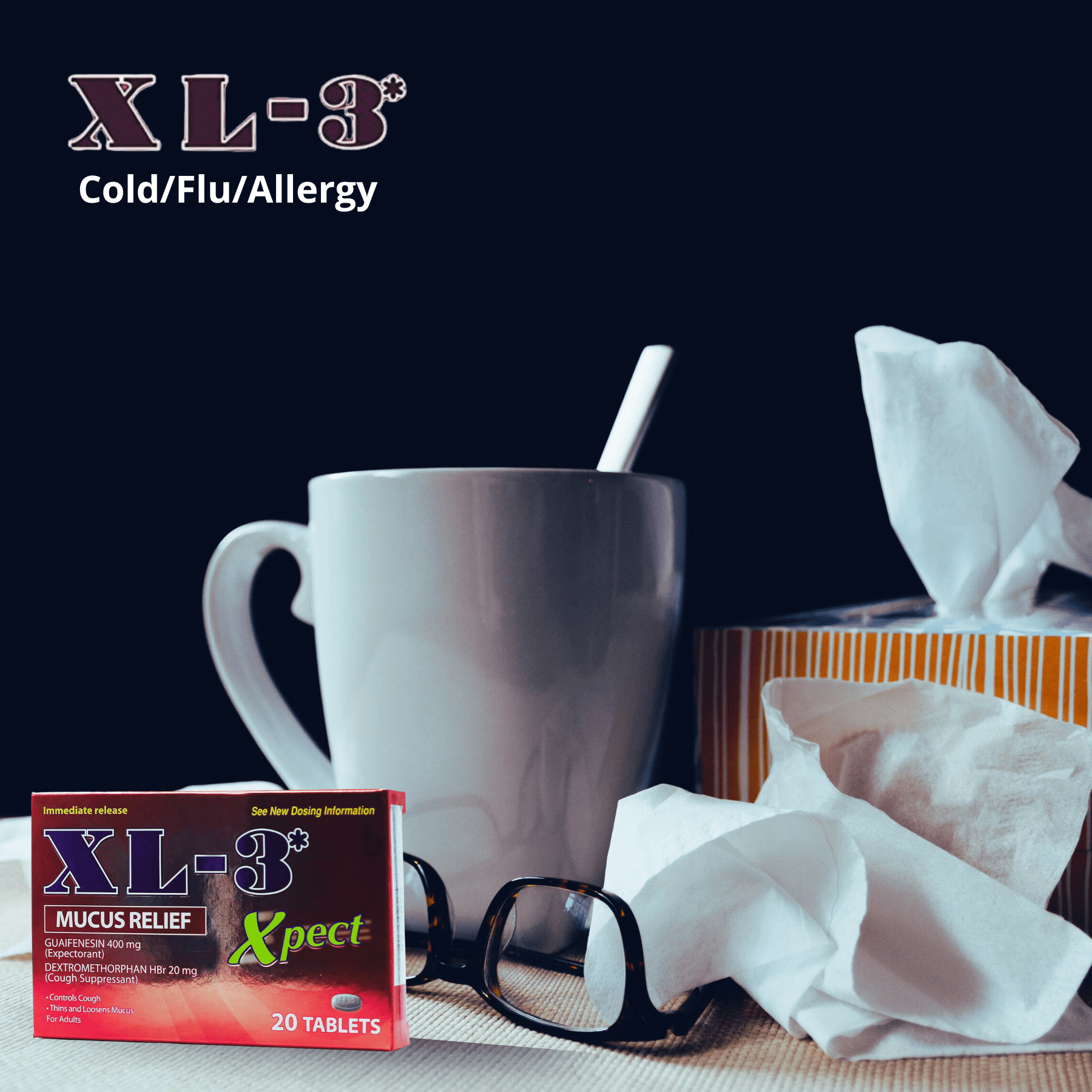 XL-3 Xpect Mucus Relief, OTC Medication Helps Thins and Loosens Mucus, 20 Tablets