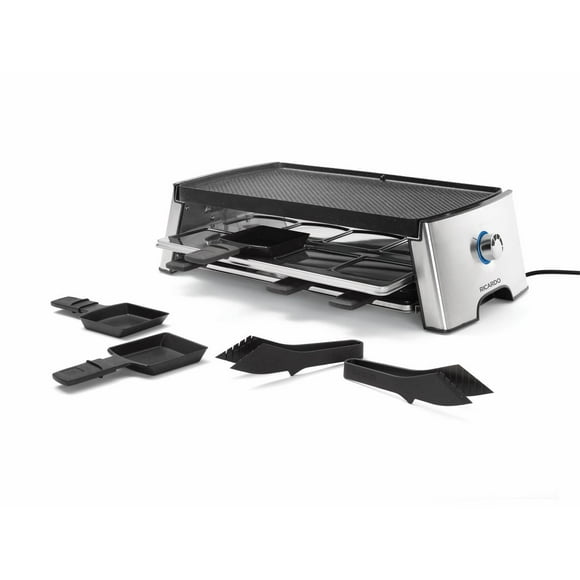 RICARDO Non-Stick Reversible Electric Raclette Set, 18 Pieces, 8 Persons, The Rock Cooking Surface, LED Temp Control, Easy Clean, 1500 Watts