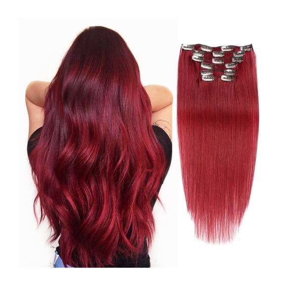 Clip In Hair Extensions Real Human Hair Pieces 7pcs Per Set Wine Red Hair Extensions 100% Remy Virgin Human Hair Clip In Extensions Double Weft Clips Straight
