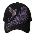 thumbnail image 2 of romoty Womens Black Hummingbird Floral Embroidered Baseball Cap Adjustable Cotton Sun Hat for Outdoor Travel Hiking, 2 of 6