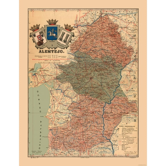 Historic Map - Alentejo Portugal - Martine 1904 - Vintage Wall Art
