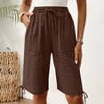 thumbnail image 4 of cfhntfmh Plus Size Bermuda Shorts for Women Knee Length Cotton Elastic Waist Drawstring Shorts Summer Loose Cropped Pant, 4 of 7