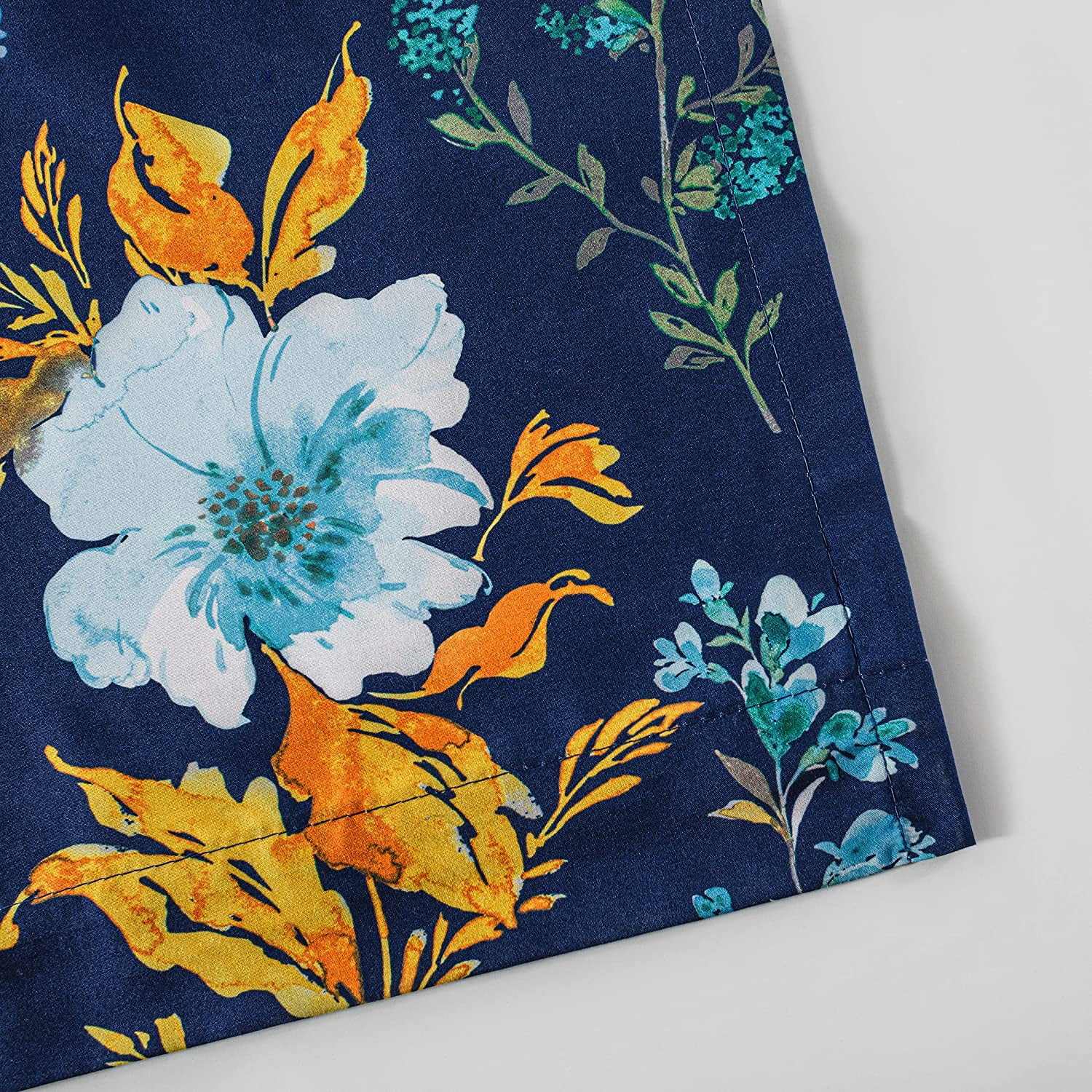 DriftAway Sylvia Floral Botanical Herbs Watercolor Printed Pattern Lined Blackout Window Curtain Grommet 52" x 84" Navy