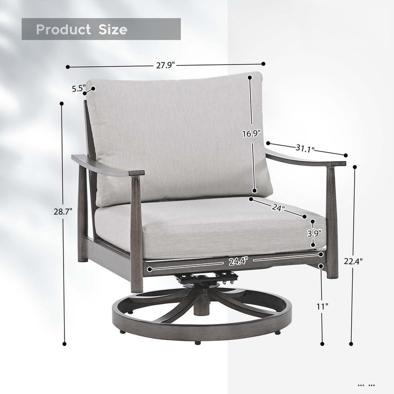 1-Pcs All-Weather Patio Swivel Chair, Aluminum Single Outdoor Dining Chair with Cushion