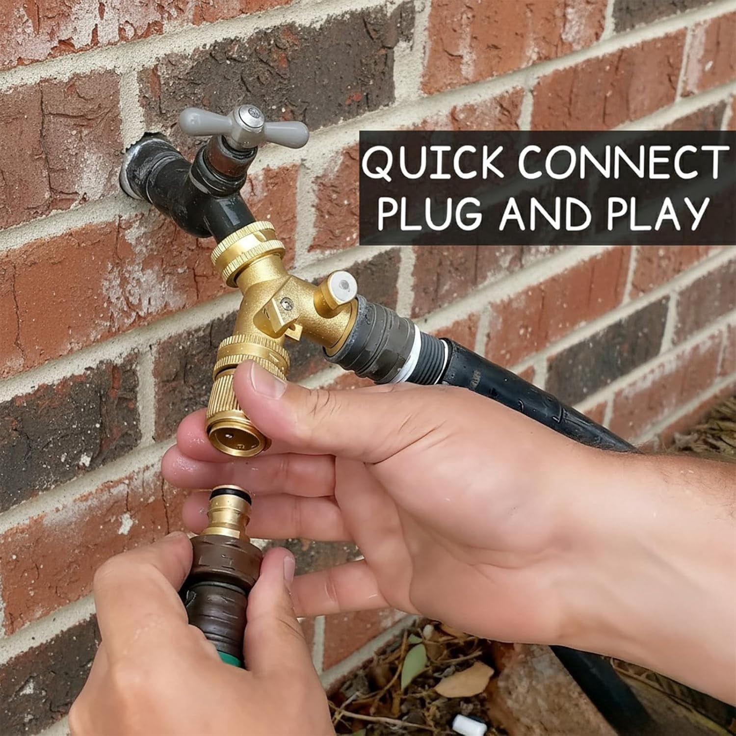 Garden Hose Quick Connector, Solid Brass Standard 3/4 inch GHT Threaded Couplings,Garden Hose Quick Connect Fittings Kit, Easy to Install,No-Leak Water Female and Male Connector (4-piece set)