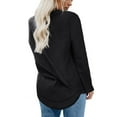 thumbnail image 4 of Chemises à Col Rond pour Femmes Ourlet Incurvé Chemises Décontractées Couleur Unie Manches Longues Pull Noir S, 4 of 6