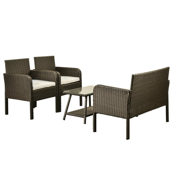 4 Piece Outdoor Furniture Wicker Patio Garden Dining Sets Patio Furniture Rattan Furniture Sets With Seat Cushions Tempered Glass Coffee Table For Porch Poolside Backyard Garden S1814 Walmart Com Walmart Com