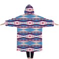 thumbnail image 2 of Oversized Wearable Blanket Hoodie,Pink and Teal Triangular and Rectangular Geometric Boho Sherpa Blanket Hoodie with Super Pockets,Super Warm Fuzzy Pullover for Women & Men, 2 of 6