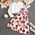 thumbnail image 2 of Ruiwill Girl Outfit Set Outfits Set French Floral Print Sleeveless Dress With Long Sleeve Cardigan Autumn Casual Outfit For Kids 7 12 Crew Neck Girl Clothes White Size 9-10 Years, 2 of 9