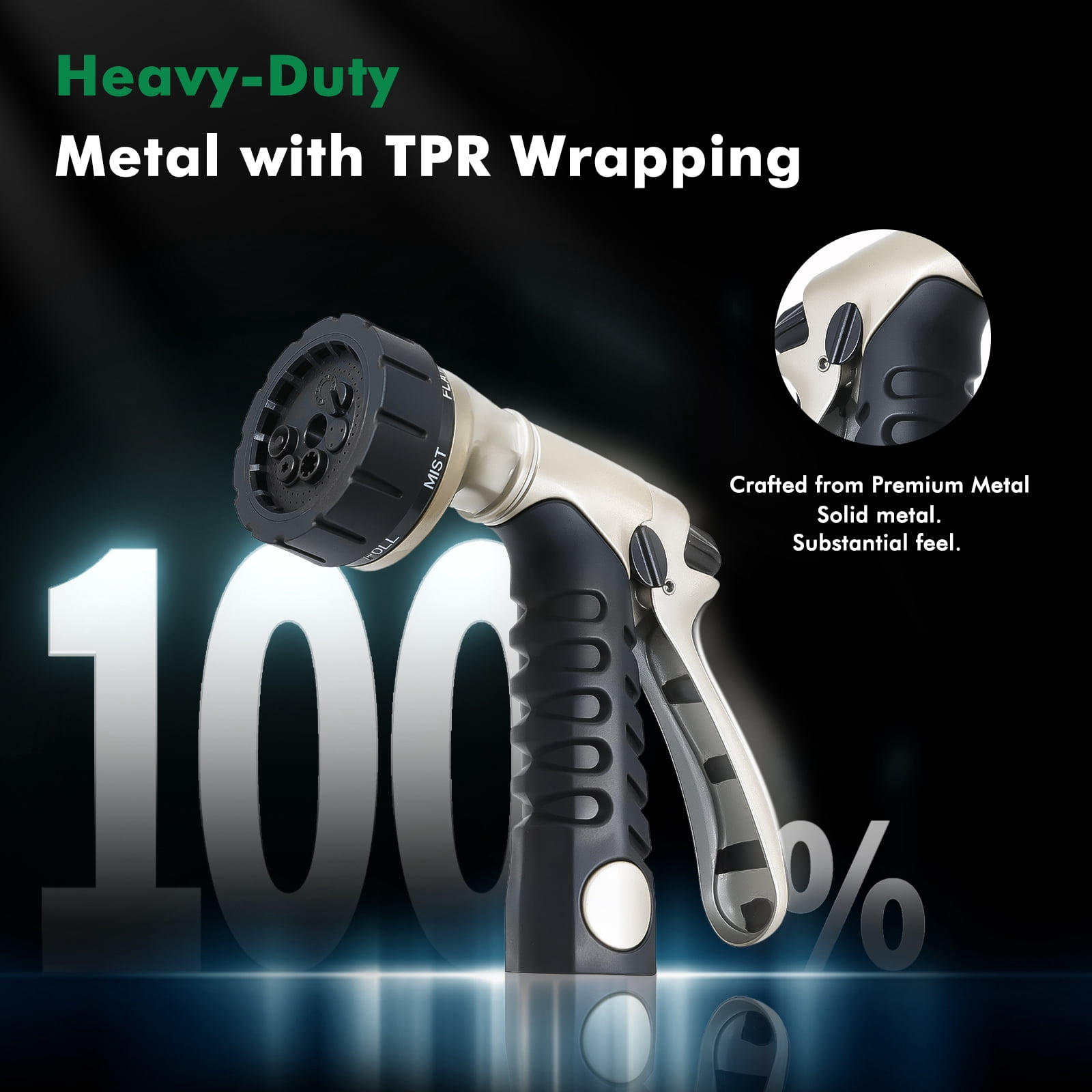 Restmo Garden Hose Nozzle, Heavy Duty Metal Water Hose Nozzle, Hose Sprayer Nozzle with 7 Adjustable Spray Patterns, High Pressure Nozzle Watering Plants and Lawn, Pet Showering