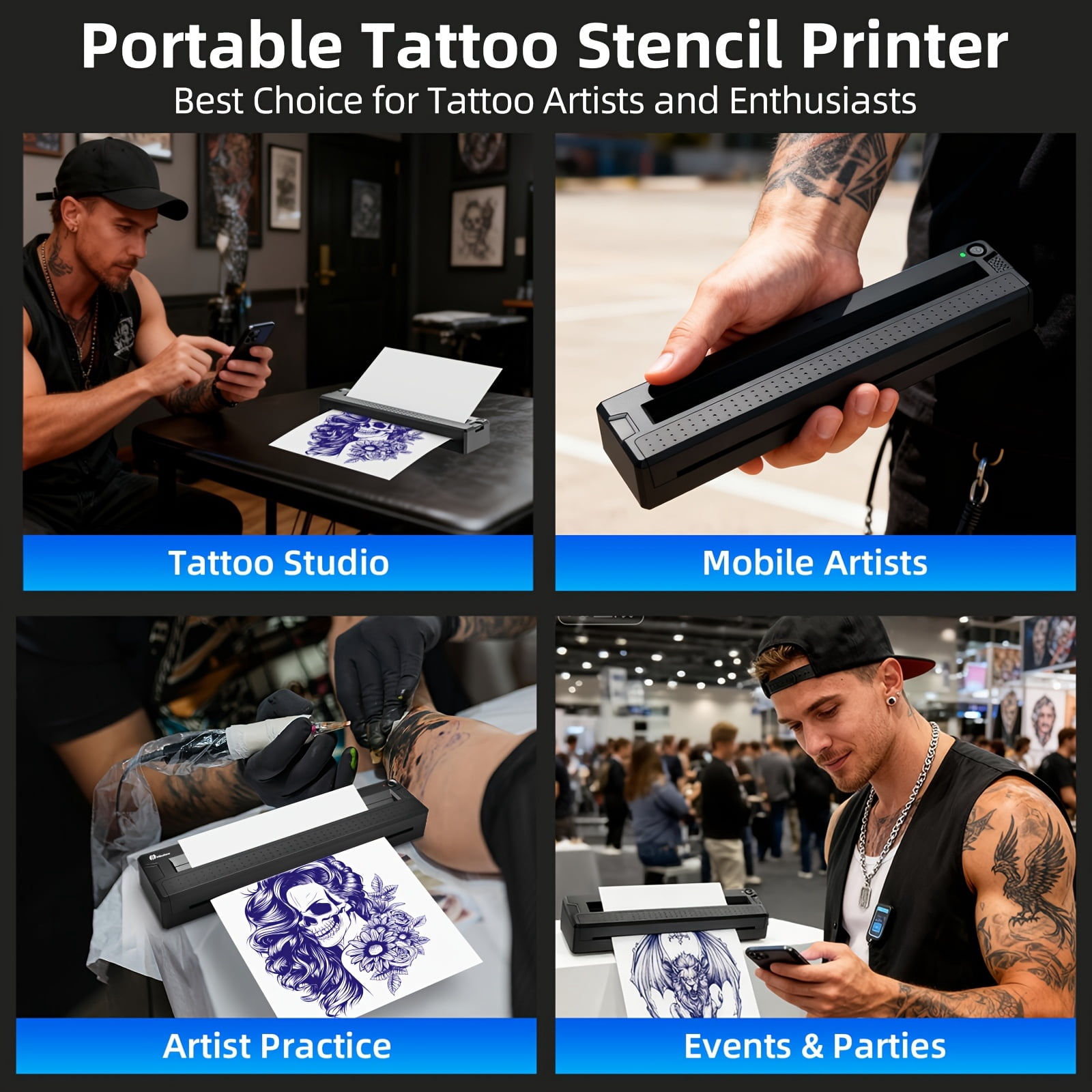 Ink-Free Bluetooth Thermal Printer: Portable A4 Tattoo Stencil Copier for Smartphones & Tablets, with 10 Transfer Papers