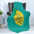 thumbnail image 4 of Wording Soft Flannel Fleece Throw Blanket, Brush Script Calligraphy and Lemon Optimistic Approach to Life, Cozy Plush for Indoor and Outdoor Use, 60" x 80", Turquoise Navy Blue, by Ambesonne, 4 of 5