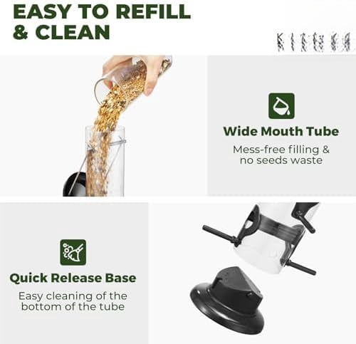 Metal Bird Feeders for Outdoors Hanging, Tube Bird Feeder with 6 Feeding Ports, 15 Inch, Chew-Proof & Weatherproof, Black